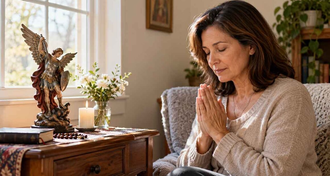 A moment of prayer and personal reflection. Illustrative image generated with AI.